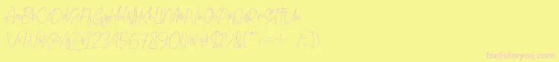 Mightydemo-Schriftart – Rosa Schriften auf gelbem Hintergrund