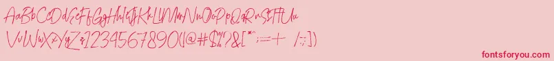 Mightydemo-Schriftart – Rote Schriften auf rosa Hintergrund