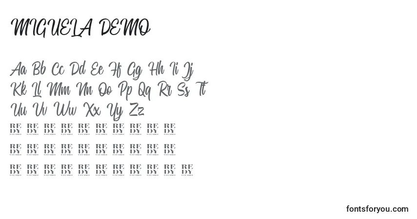 Czcionka MIGUELA DEMO – alfabet, cyfry, specjalne znaki