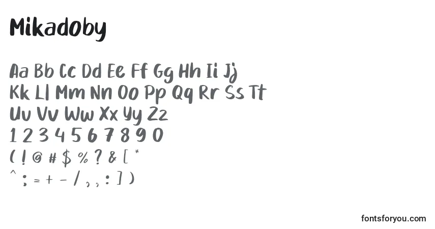 Schriftart Mikadoby – Alphabet, Zahlen, spezielle Symbole