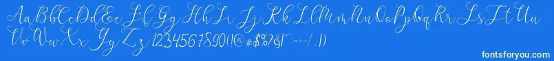 mikayla-Schriftart – Gelbe Schriften auf blauem Hintergrund