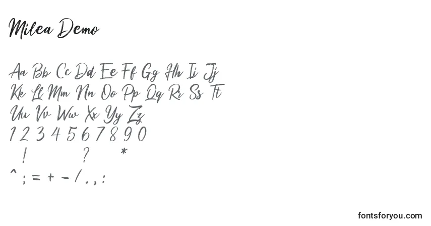 Czcionka Milea Demo – alfabet, cyfry, specjalne znaki