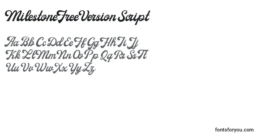 A fonte MilestoneFreeVersion Script – alfabeto, números, caracteres especiais