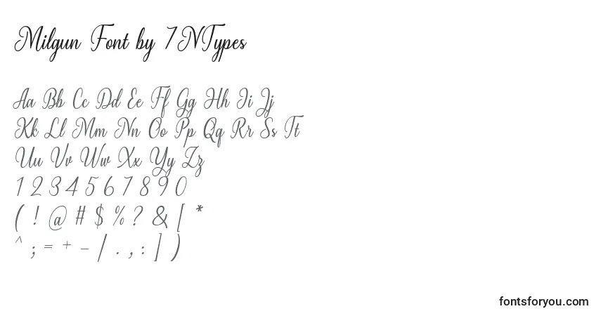 A fonte Milgun Font by 7NTypes – alfabeto, números, caracteres especiais