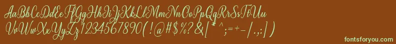 フォントMilgun Font by 7NTypes – 緑色の文字が茶色の背景にあります。