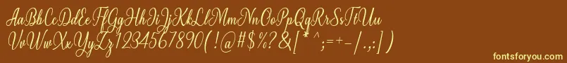 Milgun Font by 7NTypes-Schriftart – Gelbe Schriften auf braunem Hintergrund