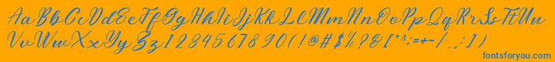 miliesScript-Schriftart – Blaue Schriften auf orangefarbenem Hintergrund