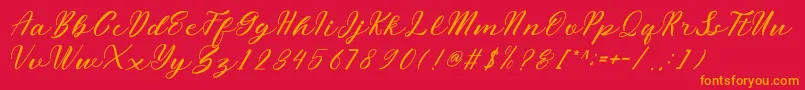 miliesScript-Schriftart – Orangefarbene Schriften auf rotem Hintergrund