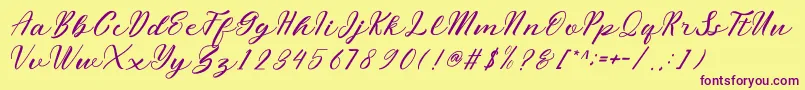 miliesScript-Schriftart – Violette Schriften auf gelbem Hintergrund