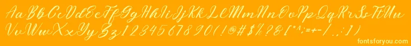 Weitere Informationen zur miliesScript-Schriftart miliesScript-Schriftart – Gelbe Schriften auf orangefarbenem Hintergrund