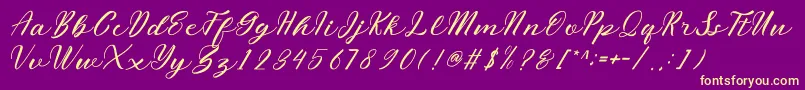 miliesScript-Schriftart – Gelbe Schriften auf violettem Hintergrund