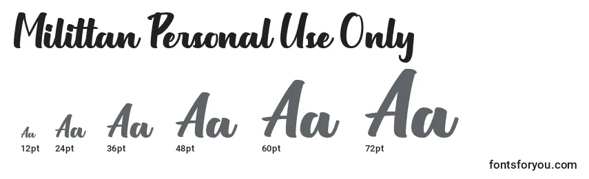 Milittan Personal Use Only Font Sizes