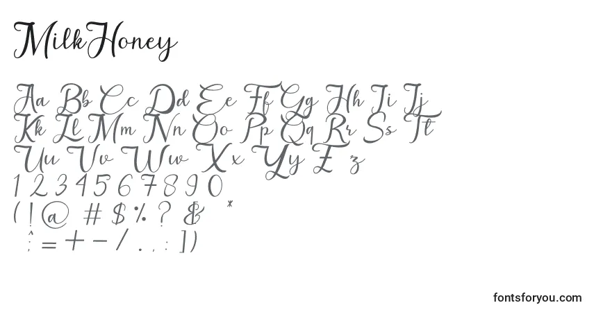 Schriftart MilkHoney – Alphabet, Zahlen, spezielle Symbole