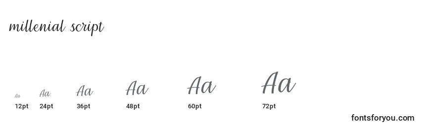 Millenial script Font Sizes