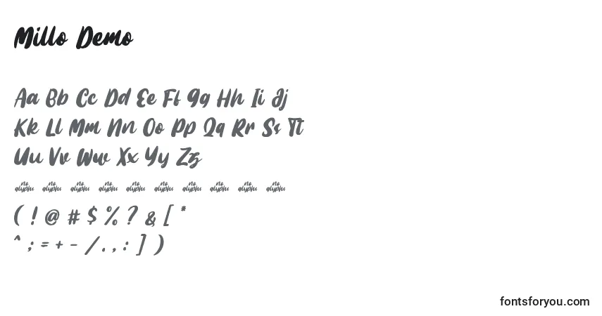 Schriftart Millo Demo – Alphabet, Zahlen, spezielle Symbole