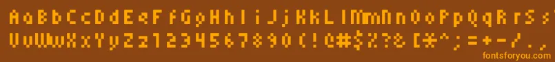 フォントMonoeger0555 – オレンジ色の文字が茶色の背景にあります。