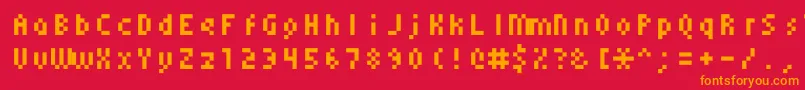 フォントMonoeger0555 – 赤い背景にオレンジの文字