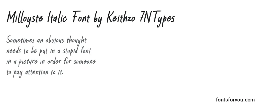 Überblick über die Schriftart Milloyste Italic Font by Keithzo 7NTypes