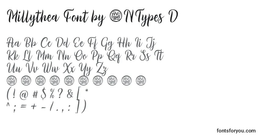 A fonte Millythea Font by 7NTypes D – alfabeto, números, caracteres especiais