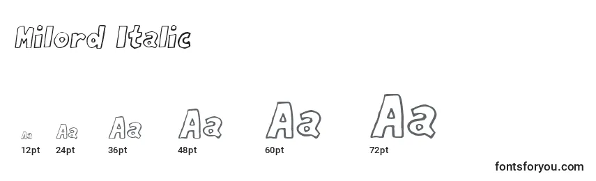 Größen der Schriftart Milord Italic