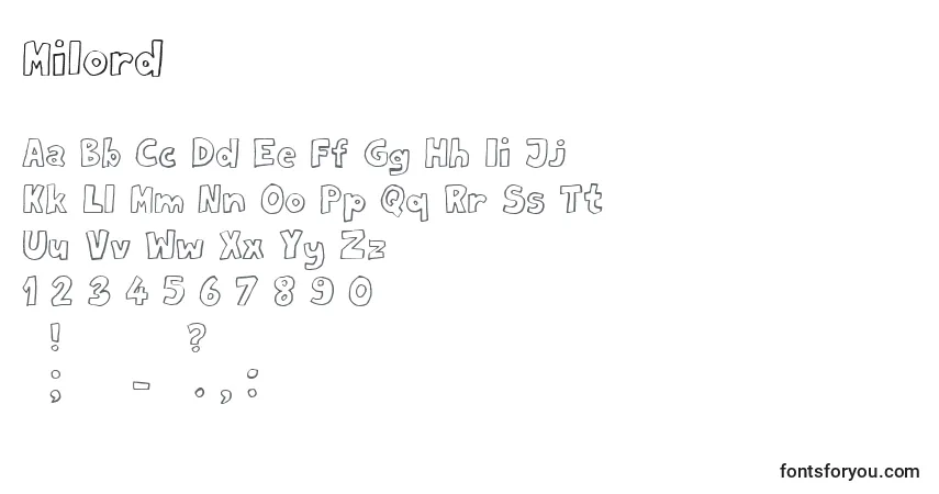 Fuente Milord - alfabeto, números, caracteres especiales