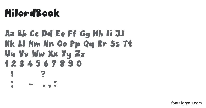 A fonte MilordBook – alfabeto, números, caracteres especiais