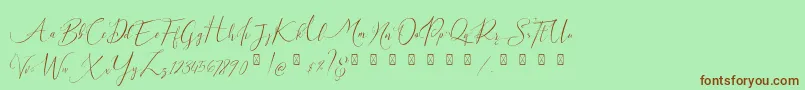 Weitere Informationen zur Milova Demo-Schriftart Milova Demo-Schriftart – Braune Schriften auf grünem Hintergrund