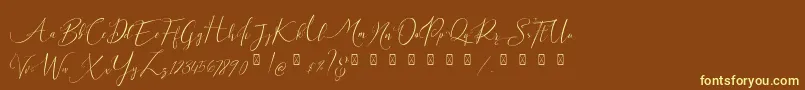 Milova Demo-Schriftart – Gelbe Schriften auf braunem Hintergrund