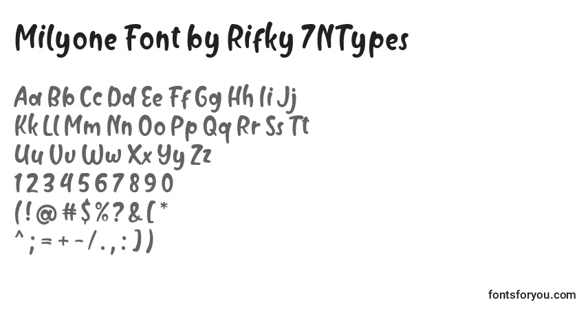 Schriftart Milyone Font by Rifky 7NTypes – Alphabet, Zahlen, spezielle Symbole
