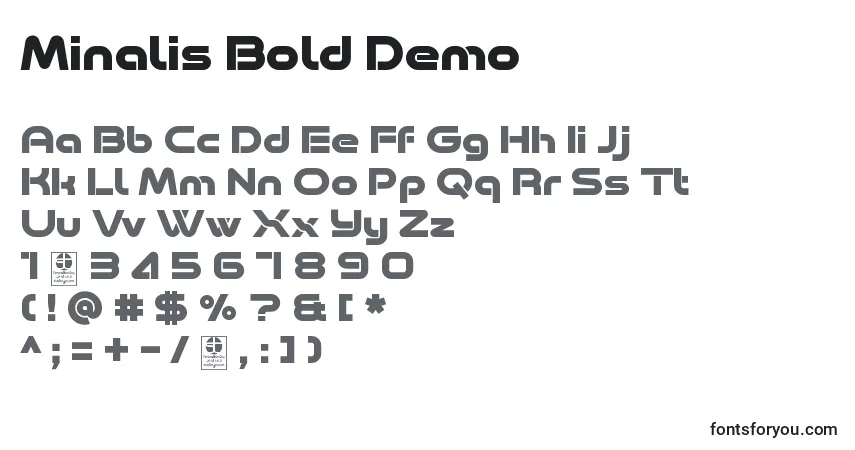 A fonte Minalis Bold Demo – alfabeto, números, caracteres especiais