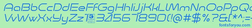 Minalis Light Italic Demo-Schriftart – Blaue Schriften auf grünem Hintergrund