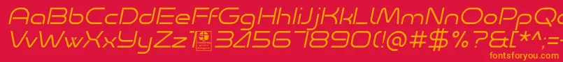 Minalis Light Italic Demo-fontti – oranssit fontit punaisella taustalla