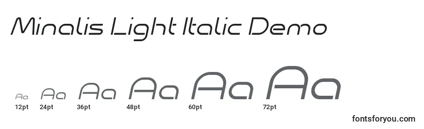 Размеры шрифта Minalis Light Italic Demo