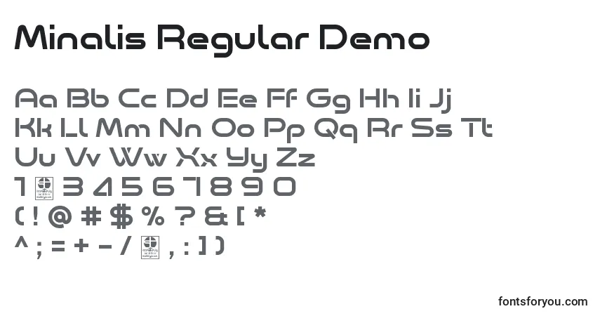 Czcionka Minalis Regular Demo – alfabet, cyfry, specjalne znaki