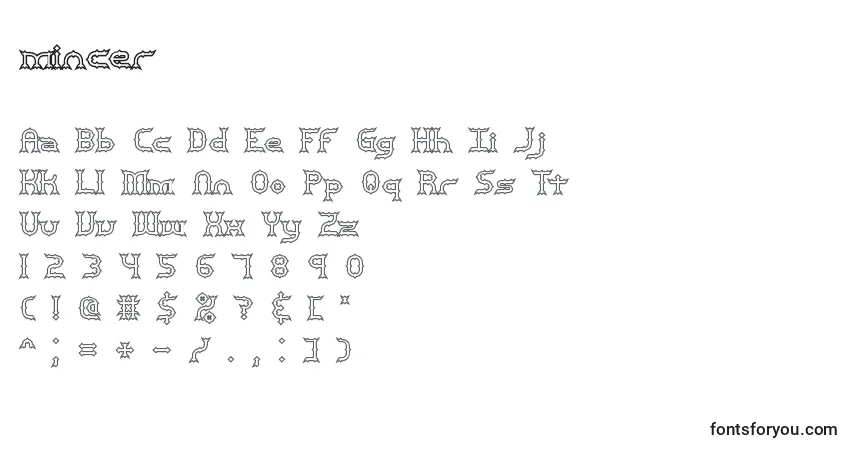 A fonte Mincer (134397) – alfabeto, números, caracteres especiais