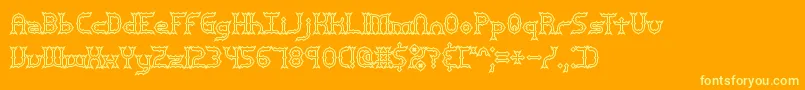 mincer-Schriftart – Gelbe Schriften auf orangefarbenem Hintergrund