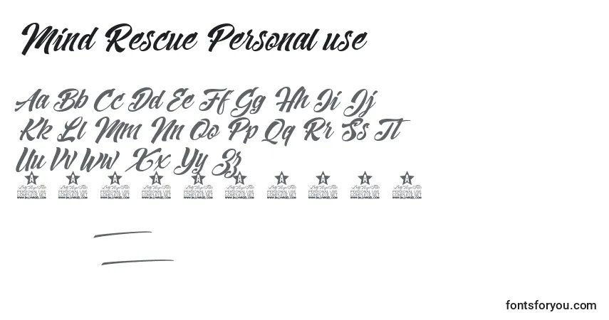 Schriftart Mind Rescue Personal use – Alphabet, Zahlen, spezielle Symbole