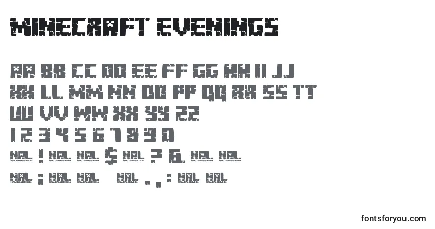 A fonte Minecraft Evenings – alfabeto, números, caracteres especiais