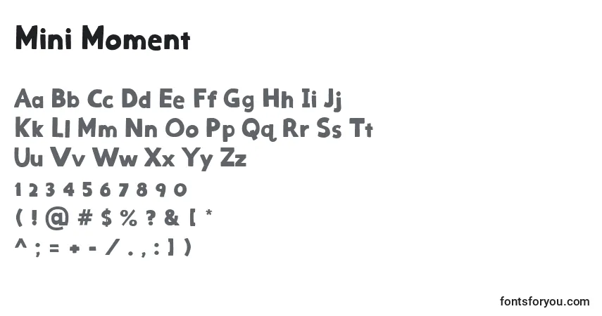 Czcionka Mini Moment – alfabet, cyfry, specjalne znaki