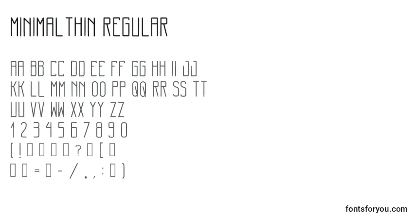 Шрифт MinimalThin Regular – алфавит, цифры, специальные символы