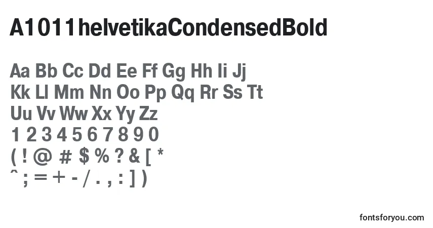 A fonte A1011helvetikaCondensedBold – alfabeto, números, caracteres especiais