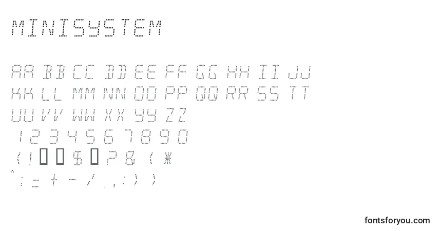 A fonte Minisystem (134411) – alfabeto, números, caracteres especiais