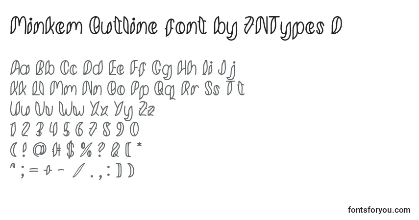 A fonte Minkem Outline font by 7NTypes D – alfabeto, números, caracteres especiais