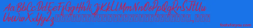 Minnie Queen Font-Schriftart – Rote Schriften auf blauem Hintergrund