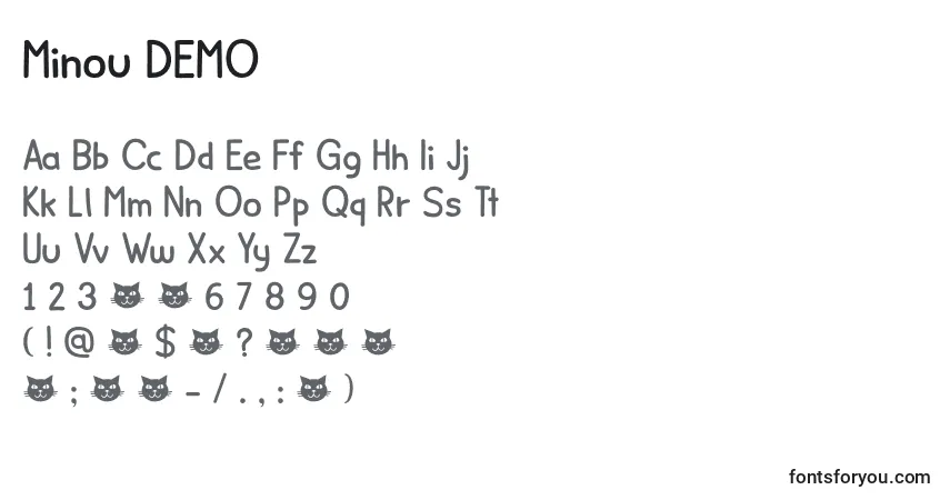 Czcionka Minou DEMO – alfabet, cyfry, specjalne znaki