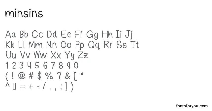 A fonte Minsins – alfabeto, números, caracteres especiais