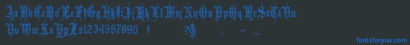 minster6-Schriftart – Blaue Schriften auf schwarzem Hintergrund