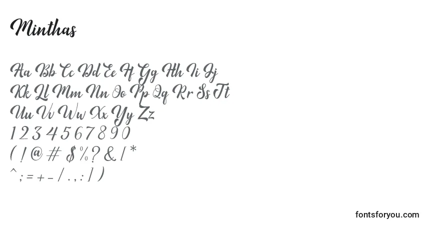 Schriftart Minthas – Alphabet, Zahlen, spezielle Symbole