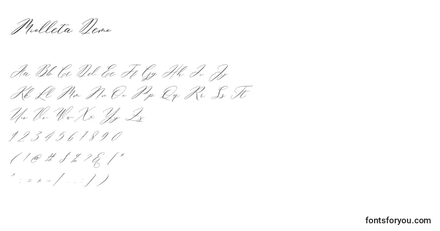 Schriftart Miolleta Demo – Alphabet, Zahlen, spezielle Symbole