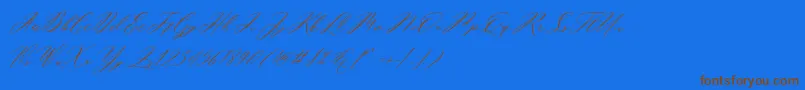 Miolleta Demo-Schriftart – Braune Schriften auf blauem Hintergrund